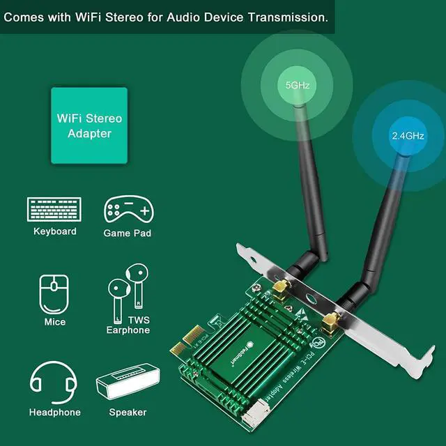 Alt view image 6 of 7 - WiFi 6 PCIE Wireless Network Adapter for Windows 11, 10 64bit, Linux Kernel 5.1+ Desktop PCs, for Gaming and Video Streaming, 2.4GHz 574Mbps and 5GHz 2400Mbps, Intel WiFi 6 AX200NGW (AX3000)