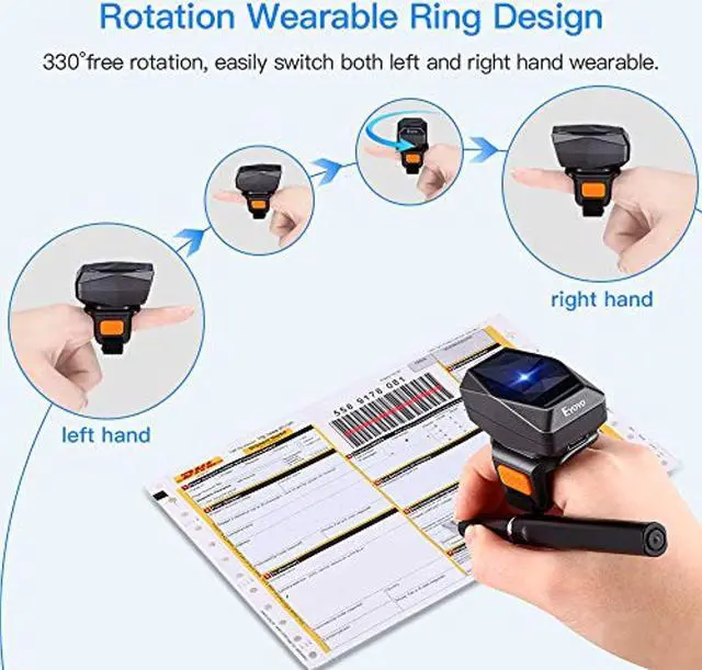 Alt view image 4 of 5 - Eyoyo 1D Bluetooth Wearable Ring Barcode Scanner, Portable Mini Finger Bar Code Reader with 2.4GHz Wireless and USB Wired Connection for iPhone iPad Android iOS, for Book, Warehouse Invent (EY-016L)