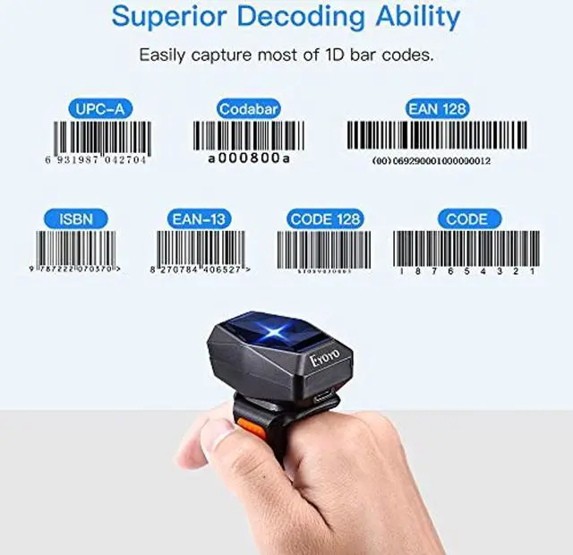 Alt view image 3 of 5 - Eyoyo 1D Bluetooth Wearable Ring Barcode Scanner, Portable Mini Finger Bar Code Reader with 2.4GHz Wireless and USB Wired Connection for iPhone iPad Android iOS, for Book, Warehouse Invent (EY-016L)