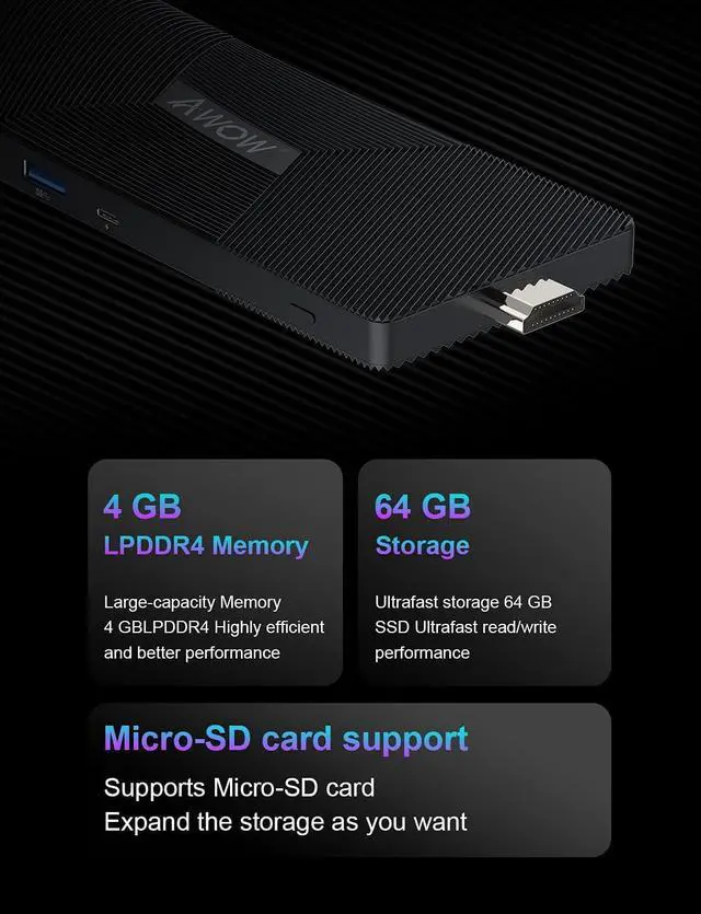 Alt view image 6 of 7 - Fanless 4GB Mini PC Stick Intel Celeron J4105, 64GB Storage, Windows 10 Pro Mini Computer Stick Supporting HDMI 2.0 and Mini DP 1.2 Dual 4K@60Hz, Dual Band WiFi and Gigabit Ethernet Port, NY41S