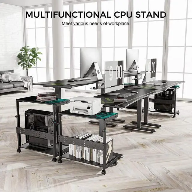 Alt view image 3 of 7 - EUREKA ERGONOMIC Height Adjustable Computer Tower Stand, 2-Tier ATX-Case CPU Holder Cart Under Desk Mobile PC Laptop Standing Table Home Office Gaming Accessories w/ Rolling Wheels & Mouse Pad, Black