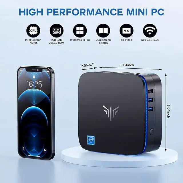 Alt view image 5 of 7 - AK1 Pro Mini PC, Intel 11th Gen N5105(up to 2.9GHz) Mini Desktop Computers Windows 11 Pro, 8GB RAM/256GB M.2 SSD Micro Computer Tower Support 4K UHD, Dual Wi-Fi, BT 4.2 for Business Home Office