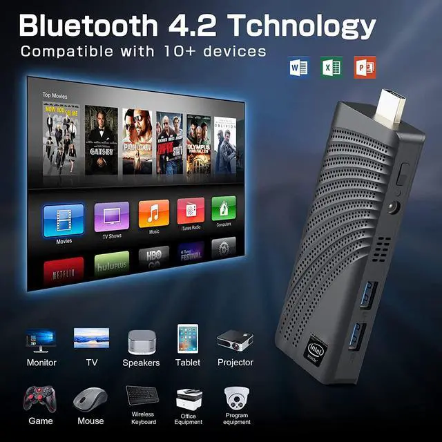 Alt view image 3 of 7 - Mini PC Stick Celeron J4125 Windows 10 Pro, 4 Cores Intel Computer Stick 4K HDMI, Support Gigabit Ethernet/2.4G+5.0G WiFi/USB 3.0 Port/for Home Theater, School, Business Small Form Factor PC