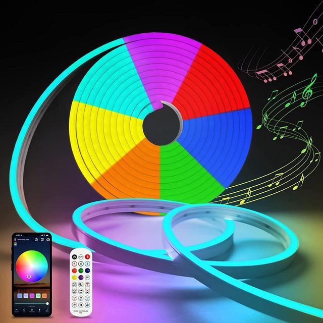 Meevt RGB Neon Rope Light, 12v IP67 Waterproof Dimmable Flexible Silicone  Rope Lights with Music Sync, 16.4ft LED Neon Lights Works with Alexa and  Google Assistant for Bedroom, Party, DIY, Outdoor 