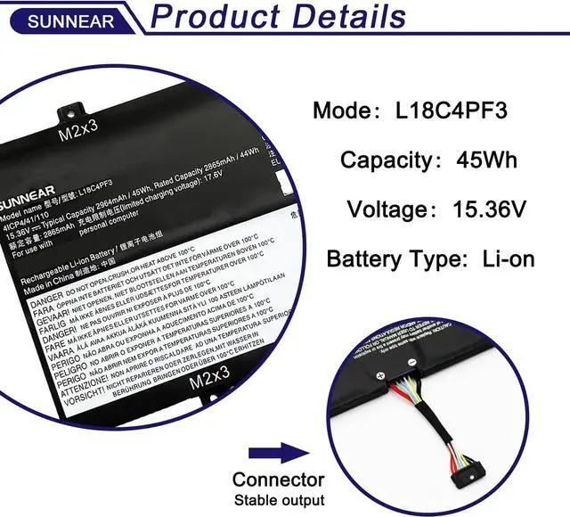 Alt view image 2 of 6 - SUNNEAR L18C4PF3 Laptop Battery Replacement for Lenovo IdeaPad Flex-14API Flex-14IML Flex-14IWL C340-14API C340-14IWL C340-14IML S540-14API S540-14IML S540-14IWL L18M4PF4 L18M4PF3 L18C4PF4 5B10T09081