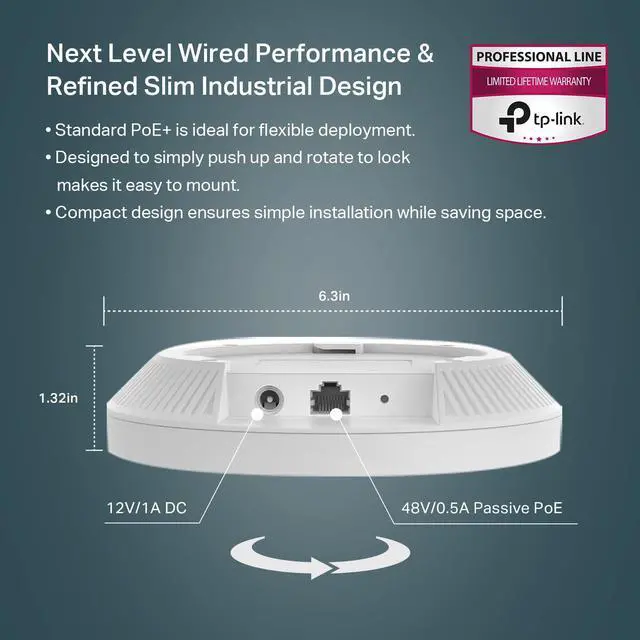 Alt view image 2 of 7 - TP-Link EAP650 Ultra-Slim | Omada True WiFi 6 AX3000 Wireless Gigabit Business Access Point | Mesh, Seamless Roaming & MU-MIMO | Multiple SDN Controller Options | Remote & App Control | PoE+ Powered
