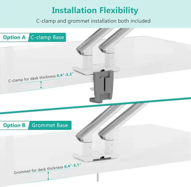 Alt view image 6 of 7 - Dual Monitor Stand White Arms VESA Mounts, for 2 Monitors, Mechanical Spring Tension Indicator Fully Adjustable Bracket, Up to 32 inch, 22lbs Weight Capacity (MATI002-W), White