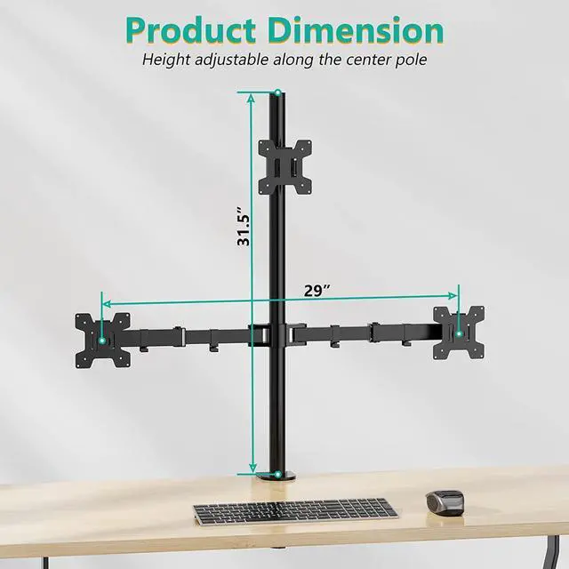 Alt view image 4 of 7 - Triple Monitor Stand, Fully Adjustable Three Monitor Desk Mount Fits 3 Screens up to 27 inch, 22 lbs. Weight Capacity per Arm (M003), Black