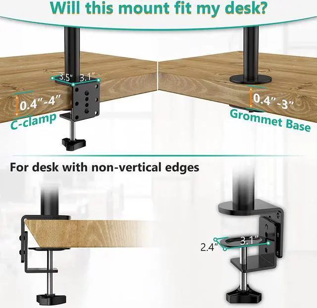 Alt view image 6 of 7 - Triple Monitor Stand, Fully Adjustable Three Monitor Desk Mount Fits 3 Screens up to 27 inch, 22 lbs. Weight Capacity per Arm (M003), Black