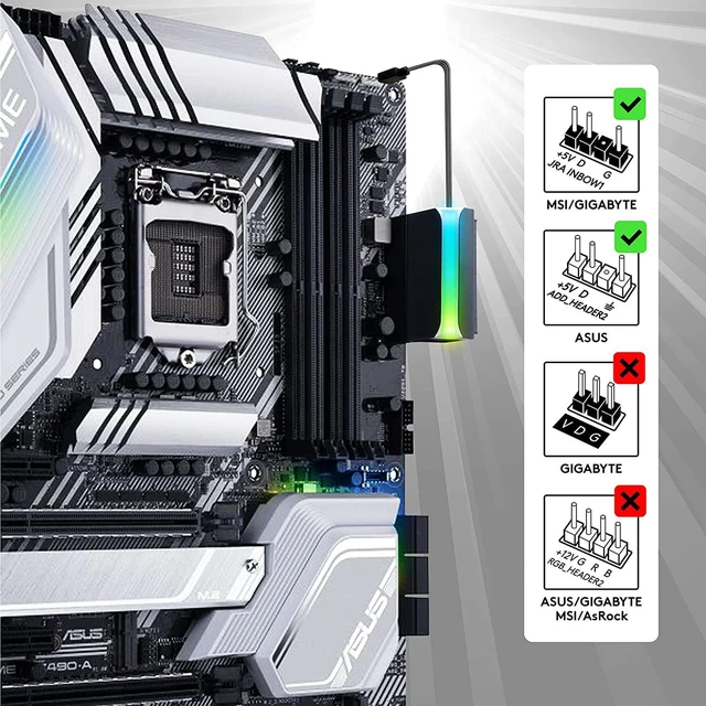 Alt view image 7 of 7 - FAB ATX 24-pin 90 Degree Power Connector 5V 3 Pin ARGB Rainbow Female to Male Power Adapter for Computer Motherboard ATX Power Supply-1 Pack