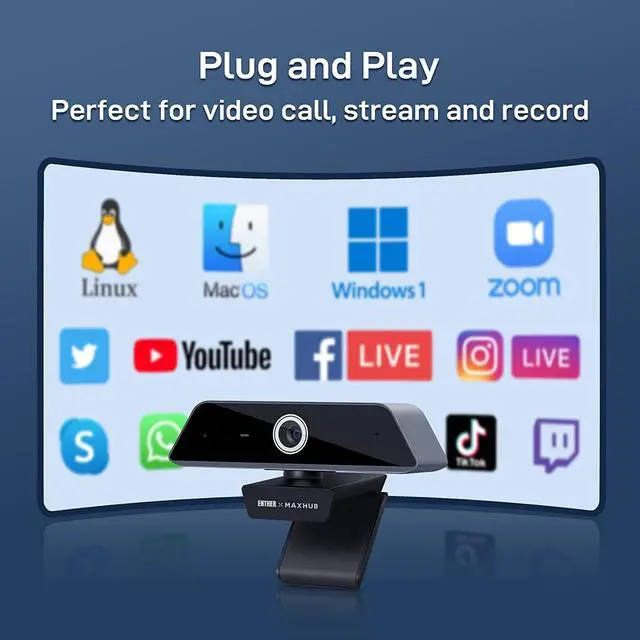 Alt view image 7 of 7 - Enther & MAXHUB Webcam 4k, Webcam with Microphone for Computer with Noise-Canceling Mic, Fast Auto Focus and Full HD Auto Light Correction, Works with Microsoft Teams, Zoom, Skype, Stream