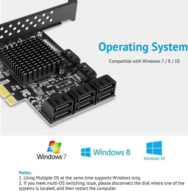 Alt view image 4 of 7 - SATA Card 8 Port, Non Raid SATA Expansion Card for SATA III 6G Hard Drives for Desktop, Includes 8 SATA Cables and 2 SATA Splitter Cables
Brand: SupaHub