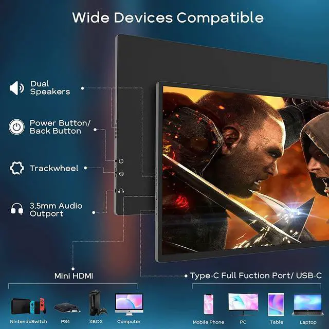 Alt view image 5 of 6 - AYY 2K Portable Monitor 16'' 120Hz Portable Gaming Monitor, 2560x1600 QHD Portable Travel Laptop Monitor IPS Computer External Second Screen USB C HDMI Monitor w/Smart Cover for PC MAC Xbox PS5/4