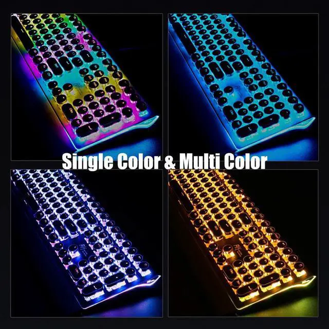 Alt view image 5 of 7 - Typewriter Style Retro Mechanical Gaming Keyboard Wired with True RGB Backlit Collapsible Wrist Rest 108-Key Blue Switch Round Keycap - Black