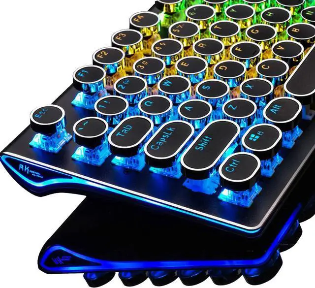 Alt view image 7 of 7 - Typewriter Style Retro Mechanical Gaming Keyboard Wired with True RGB Backlit Collapsible Wrist Rest 108-Key Blue Switch Round Keycap - Black