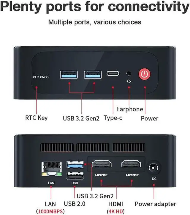 Alt view image 4 of 7 - Beelink SER5 Mini PC, AMD Ryzen 5 5500U(7nm, 6C/12T) up to 4.0GHz, Mini Computer 16GB DDR4 RAM 500GB NVME SSD, Micro PC 4K@60Hz Triple Display, Mini Gaming Computer WiFi6 BT5.2 57W HTPC