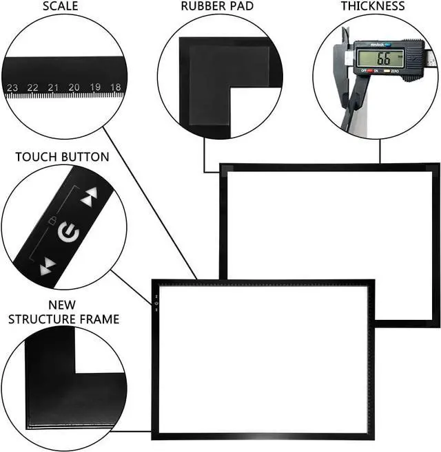 Alt view image 3 of 7 - HSK A2 Artist tracing Light Box Copy Table,12V2A Adapter Power Dimmerable 5000 Lux Lock Button Artcraft Light Pad for Tatto Drawing, Sketching, Animation,Diamond Painting