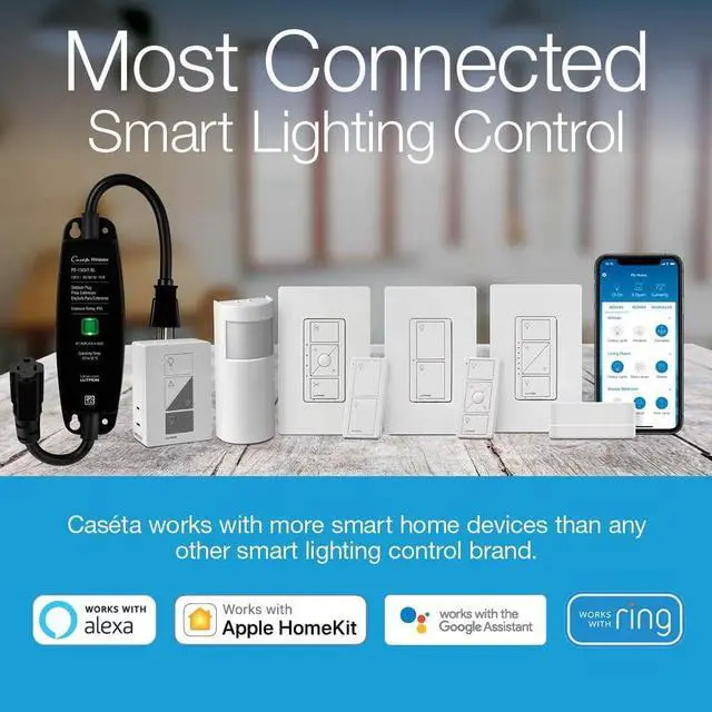 Alt view image 2 of 7 - Lutron Caséta Wireless Smart Lighting Dimmer Switch Starter Kit with Caséta Smart Hub and Pico Bracket | Works with Alexa, Google Assistant, Ring, Apple HomeKit | P-BDG-PKG1W-A