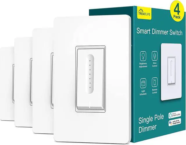 Main image of TREATLIFE Smart Dimmer Switch 4 Pack, Smart Switch Works with Alexa and Google Home, 2.4GHz WiFi Dimmer Light Switch for LED, CFL, Incandescent Bulbs, Neutral Wire Required, Single Pole