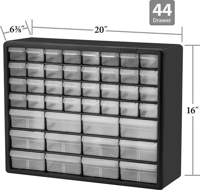 Alt view image 2 of 7 - Akro-Mils 10144, 44 Drawer Plastic Parts Storage Hardware and Craft Cabinet, 20-Inch W x 6.37-Inch D x 15.81-Inch H, Black