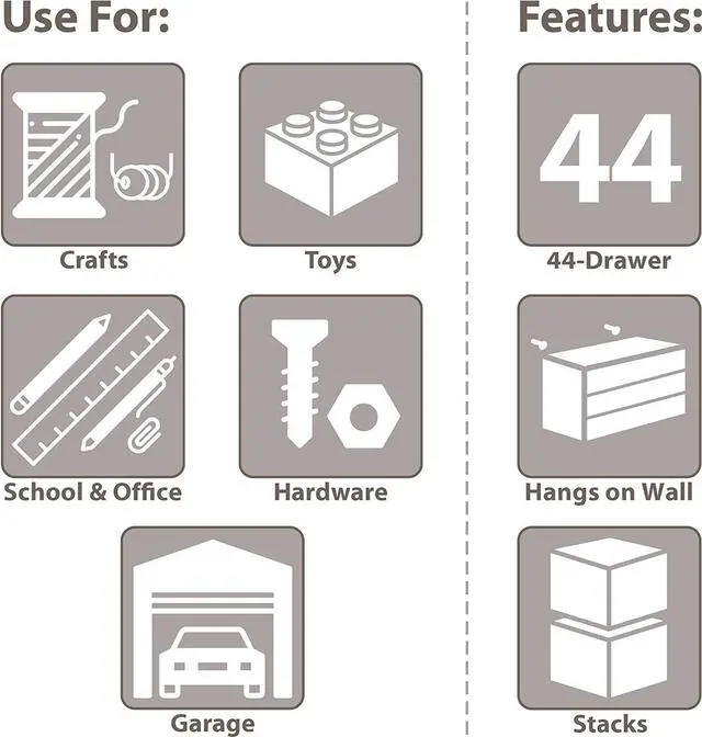 Alt view image 4 of 7 - Akro-Mils 10144, 44 Drawer Plastic Parts Storage Hardware and Craft Cabinet, 20-Inch W x 6.37-Inch D x 15.81-Inch H, Black