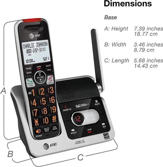 Alt view image 6 of 7 - AT&T BL102-2 DECT 6.0 2-Handset Cordless Phone for Home with Answering Machine, Call Blocking, Caller ID Announcer, Audio Assist, Intercom, and Unsurpassed Range, Silver/Black