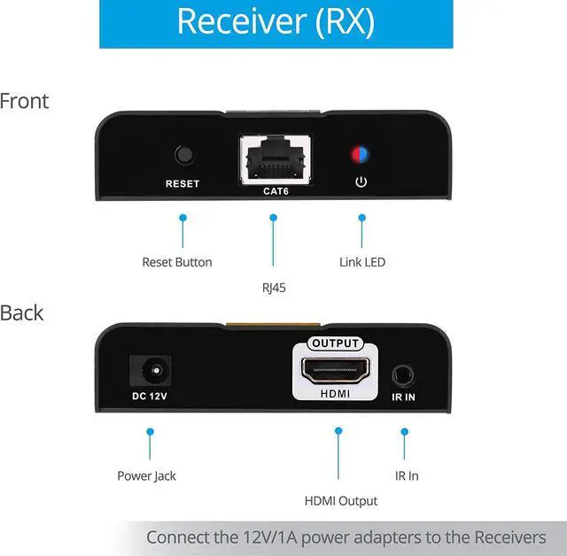 Alt view image 5 of 7 - gofanco 1x4 HDMI 2.0 Extender Splitter 4K 60Hz Over Cat6/Cat7 Ethernet Cable with HDMI Local Loopout, HDCP 2.2, 4K 60Hz YUV 4:4:4, HDR, IR Extension (1 in 4 Out / 4-Port)