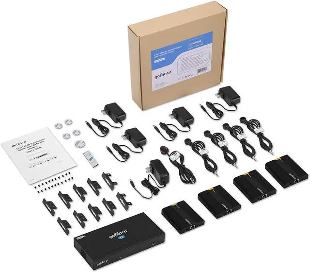 Alt view image 7 of 7 - gofanco 1x4 HDMI 2.0 Extender Splitter 4K 60Hz Over Cat6/Cat7 Ethernet Cable with HDMI Local Loopout, HDCP 2.2, 4K 60Hz YUV 4:4:4, HDR, IR Extension (1 in 4 Out / 4-Port)