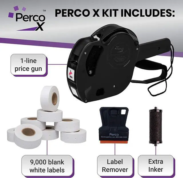 Main image of Perco X 1 Line Price Gun Kit - 1 Line Label Gun with 9000 White Blank Labels, and an Extra Inker