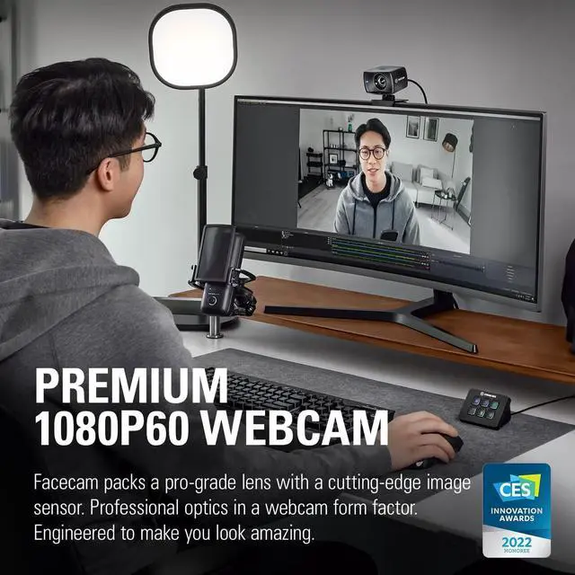 Alt view image 2 of 5 - Elgato Facecam - 1080p60 True Full HD Webcam for Live Streaming, Gaming, Video Calls, Sony Sensor, Advanced Light Correction, DSLR Style Control, works with OBS, Zoom, Teams, and more, for PC/Mac