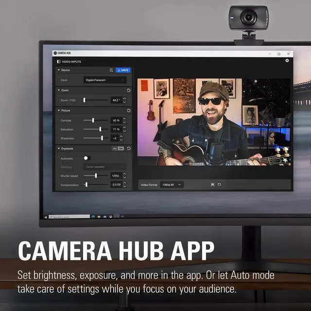 Alt view image 4 of 5 - Elgato Facecam - 1080p60 True Full HD Webcam for Live Streaming, Gaming, Video Calls, Sony Sensor, Advanced Light Correction, DSLR Style Control, works with OBS, Zoom, Teams, and more, for PC/Mac