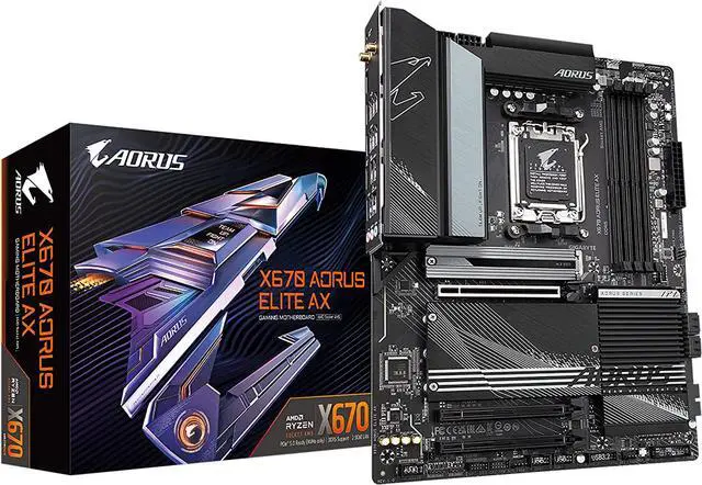 Main image of GIGABYTE X670 AORUS Elite AX (AM5/ LGA 1718/ AMD/ X670/ ATX/ DDR5/ Quad M.2/ PCIe 5.0/ USB 3.2 Gen2X2 Type-C/AMD WiFi 6E/ 2.5GbE LAN/Q-Flash Plus/M.2 EZ-Latch/Gaming Motherboard)