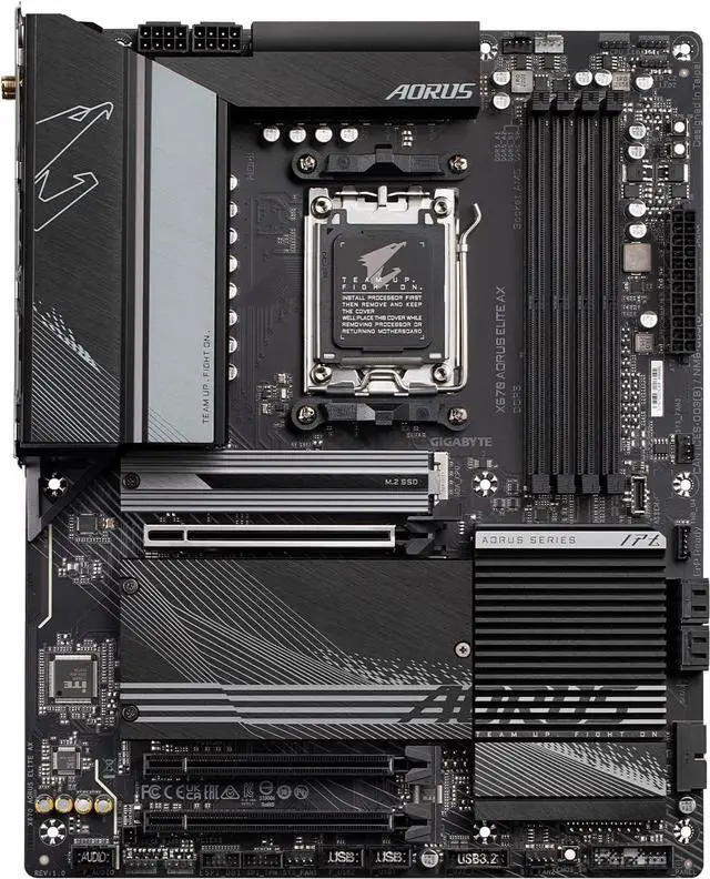 Alt view image 2 of 6 - GIGABYTE X670 AORUS Elite AX (AM5/ LGA 1718/ AMD/ X670/ ATX/ DDR5/ Quad M.2/ PCIe 5.0/ USB 3.2 Gen2X2 Type-C/AMD WiFi 6E/ 2.5GbE LAN/Q-Flash Plus/M.2 EZ-Latch/Gaming Motherboard)