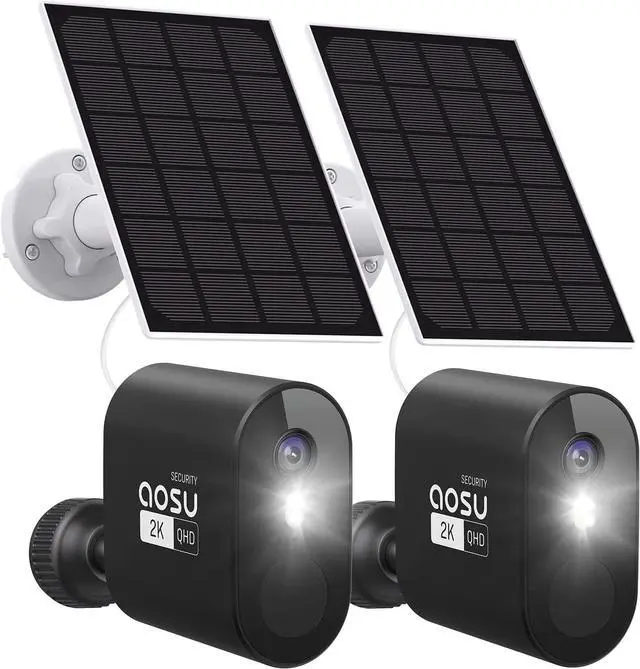 Main image of AOSU Solar Security Cameras Wireless Outdoor, 2K Solar Powered Camera, Battery Camera with Spotlight & Siren, 166° Ultra Wide Angle, No Monthly Fee, AI Detection, Work with Alexa & Google Assistant