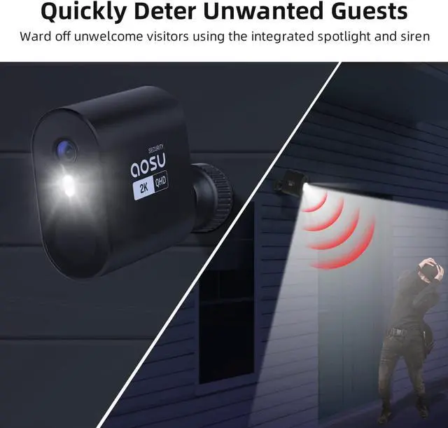 Alt view image 6 of 6 - AOSU Solar Security Cameras Wireless Outdoor, 2K Solar Powered Camera, Battery Camera with Spotlight & Siren, 166° Ultra Wide Angle, No Monthly Fee, AI Detection, Work with Alexa & Google Assistant