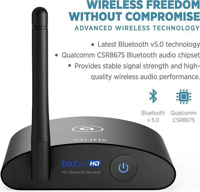 Alt view image 3 of 7 - Auris Blume HD Long Range Bluetooth 5.0 Music Receiver Hi-Fi Audio Adapter with Audiophile DAC & AptX HD for Home Stereo, AV Receiver or Amplifier