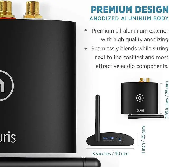 Alt view image 7 of 7 - Auris Blume HD Long Range Bluetooth 5.0 Music Receiver Hi-Fi Audio Adapter with Audiophile DAC & AptX HD for Home Stereo, AV Receiver or Amplifier