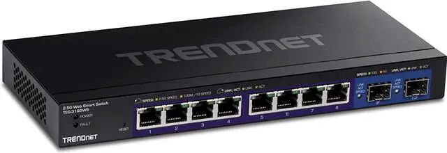 Main image of TRENDnet 10-Port Multi-Gig Web Smart Switch, 8 x 2.5GBASE-T Ports, 2 x 10G SFP+ Slots, Metal Housing, Managed Network Ethernet Switch, Lifetime Protection, Black, TEG-3102WS