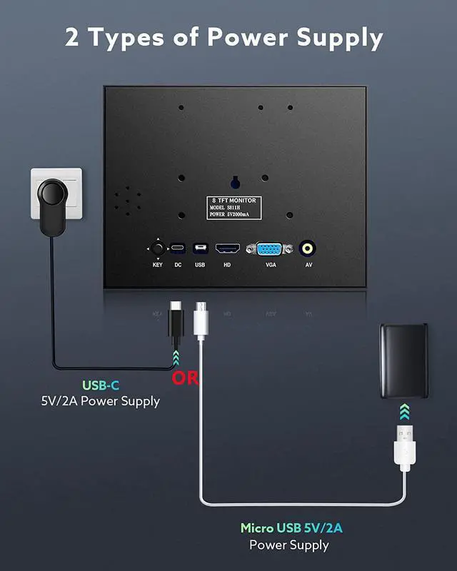 Alt view image 5 of 7 - Eyoyo 8 inch Small Mini Monitor 1024x768 Resolution Car Rear View TFT LCD Screen Display with HDMI/VGA/AV Video Input for PC DVD DVR CCD 140 Degree Wide Angle Metal Housing