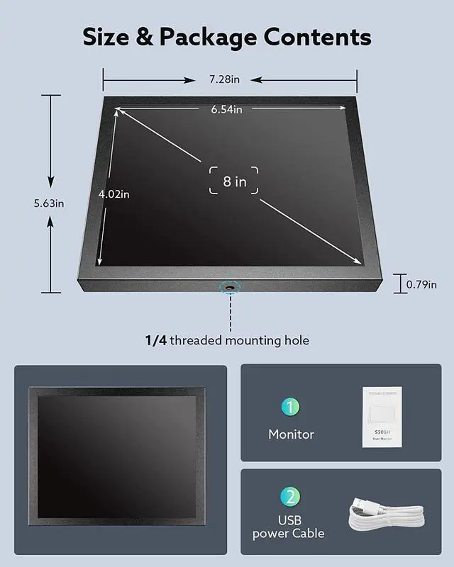 Alt view image 6 of 7 - Eyoyo 8 inch Small Mini Monitor 1024x768 Resolution Car Rear View TFT LCD Screen Display with HDMI/VGA/AV Video Input for PC DVD DVR CCD 140 Degree Wide Angle Metal Housing