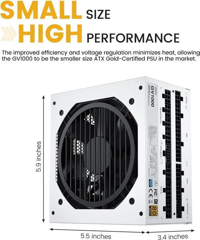 Alt view image 7 of 7 - 1000W Power Supply ATX 3.0 Ready Dual PCIe 5.0, White ATX Gaming 80 Plus Gold Full Modular Standard Compact Size PSU, 100% Japanese 105°C Capacitors, Eco Mode w/ 120mm FDB Fan