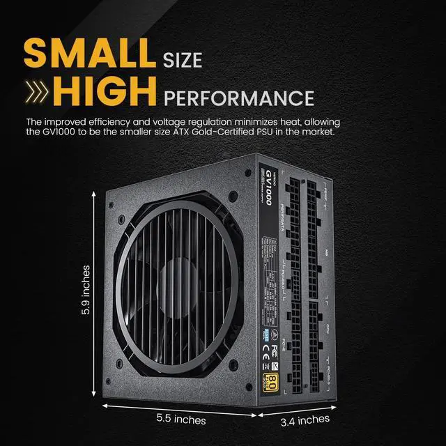 Alt view image 7 of 7 - 1000W Power Supply ATX 3.0 Ready Dual PCIe 5.0, Black ATX Gaming 80 Plus Gold Full Modular Standard Compact Size PSU, 100% Japanese 105°C Capacitors, Eco Mode w/ 120mm FDB Fan