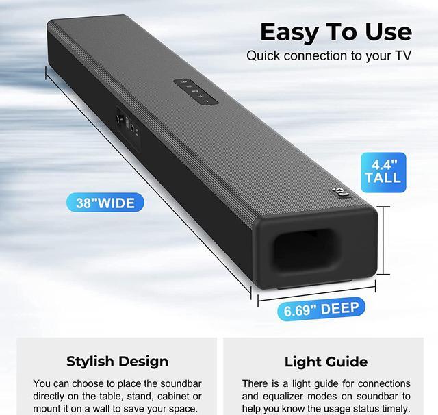 Alt view image 6 of 6 - OXS S3 Home Audio Sound Bars for TV, Speakers for TV 80 Watts, Bluetooth Soundbar with Built-in Subwoofer, Home Theater 3D Surround Sound System, AUX, Optical, COAXIAL, USB, 3EQs