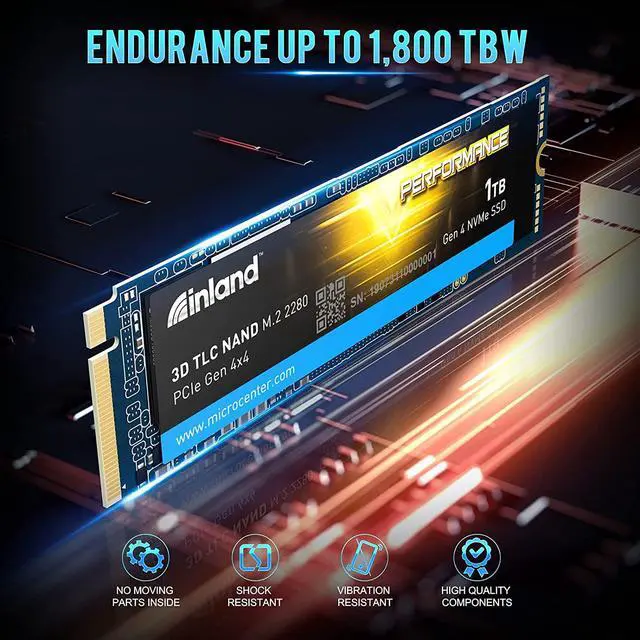 Alt view image 4 of 7 - INLAND Performance 1TB PCIe Gen 4.0 NVMe 4 x4 SSD M.2 2280 TLC 3D NAND Internal Solid State Drive, R/W Speed up to 5000MB/s and 4300MB/s, 1800 TBW