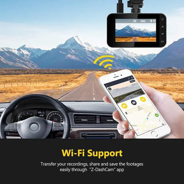 Alt view image 5 of 7 - Z-Edge WiFi Dash Cam, 1920x1080P FHD, Front and Rear Dash Cam, Dual Cam, Car DVR, Night Vision, Parking Mode, G-Sensor, Loop Recording