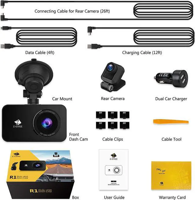 Alt view image 7 of 7 - Z-Edge WiFi Dash Cam, 1920x1080P FHD, Front and Rear Dash Cam, Dual Cam, Car DVR, Night Vision, Parking Mode, G-Sensor, Loop Recording