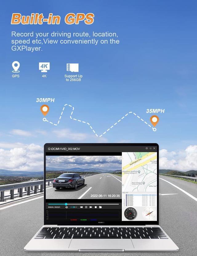 Alt view image 5 of 6 - 4K Dual Dash Cam, with WiFi GPS, Otovoda Dash Cam Front and Inside, 4K Front/2K Front/1080P Front+1080P Inside, Dual Dash Camera for Cars with Super Night Vision, Parking Monitor, Support 256GB Max