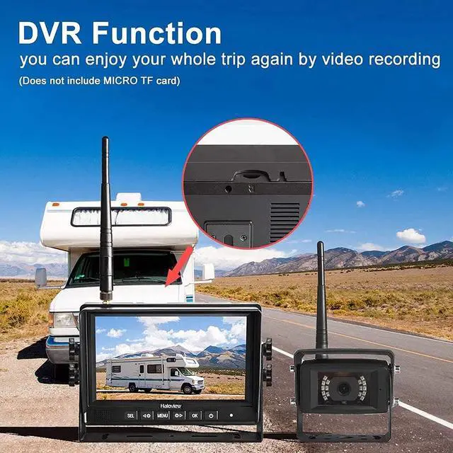 Alt view image 3 of 7 - Haloview MC7108 Wireless RV Backup Camera System 7'' Monitor Built in DVR Rear View Camera with Infrared Night Vision and Wide Viewing Angle for Truck/Trailer/RV/Pickups/Camping Car/Van/Farm