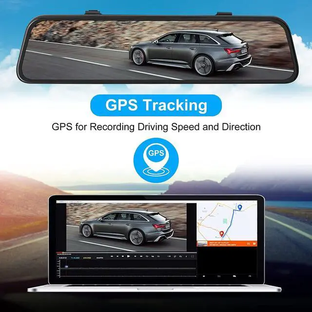 Alt view image 4 of 7 - PRUVEEO 12'' Triple Mirror Dash Cam, Front Inside and Rear 3 Channel Full Touch Screen Rear View Mirror Backup Camera, IR Night Vision(Sony Sensor), GPS, Parking Assistance, with 64GB Card