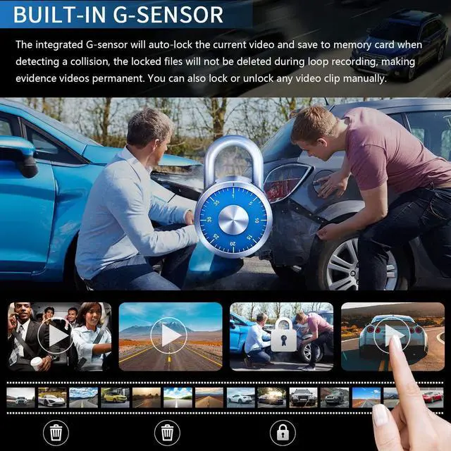 Alt view image 7 of 7 - PRUVEEO 12'' Triple Mirror Dash Cam, Front Inside and Rear 3 Channel Full Touch Screen Rear View Mirror Backup Camera, IR Night Vision(Sony Sensor), GPS, Parking Assistance, with 64GB Card